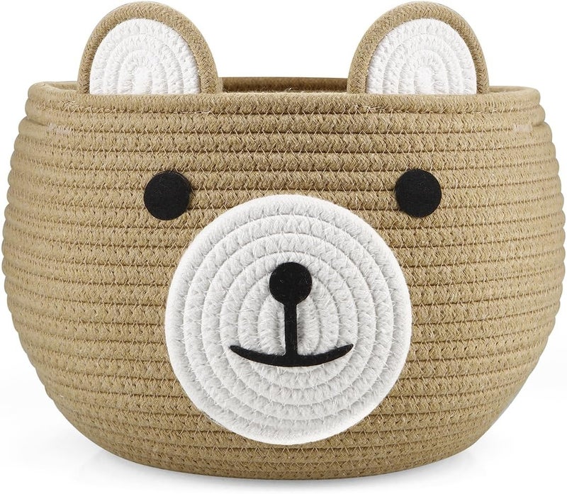 PandaEar Cotton Rope Baby Basket, Baby Gift Basket Nursery Laundry Organizer with Cute Bear Design for Storage Infant Newborn Essentials, Diaper Caddy with Handle (Brown) - Image 1